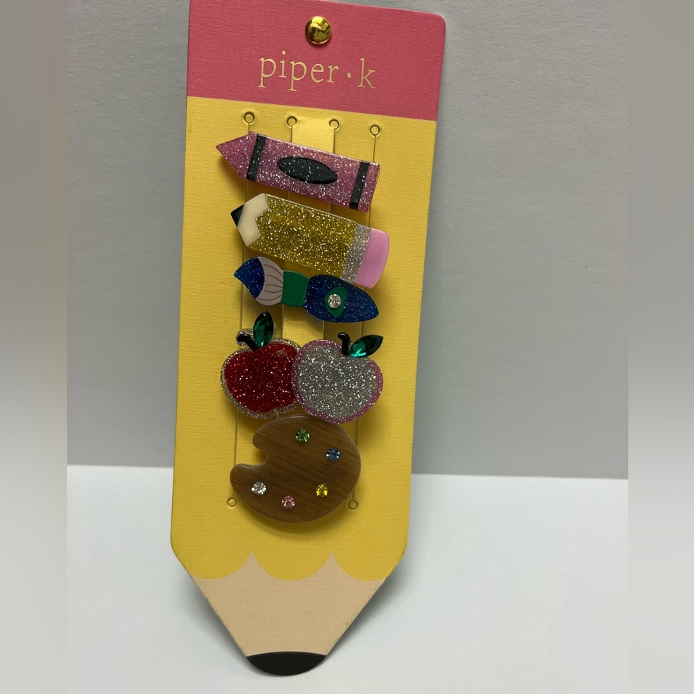 NWT ✏️🍎 Back to School Piper K Hair Clips set of 5 - Picture 7 of 11